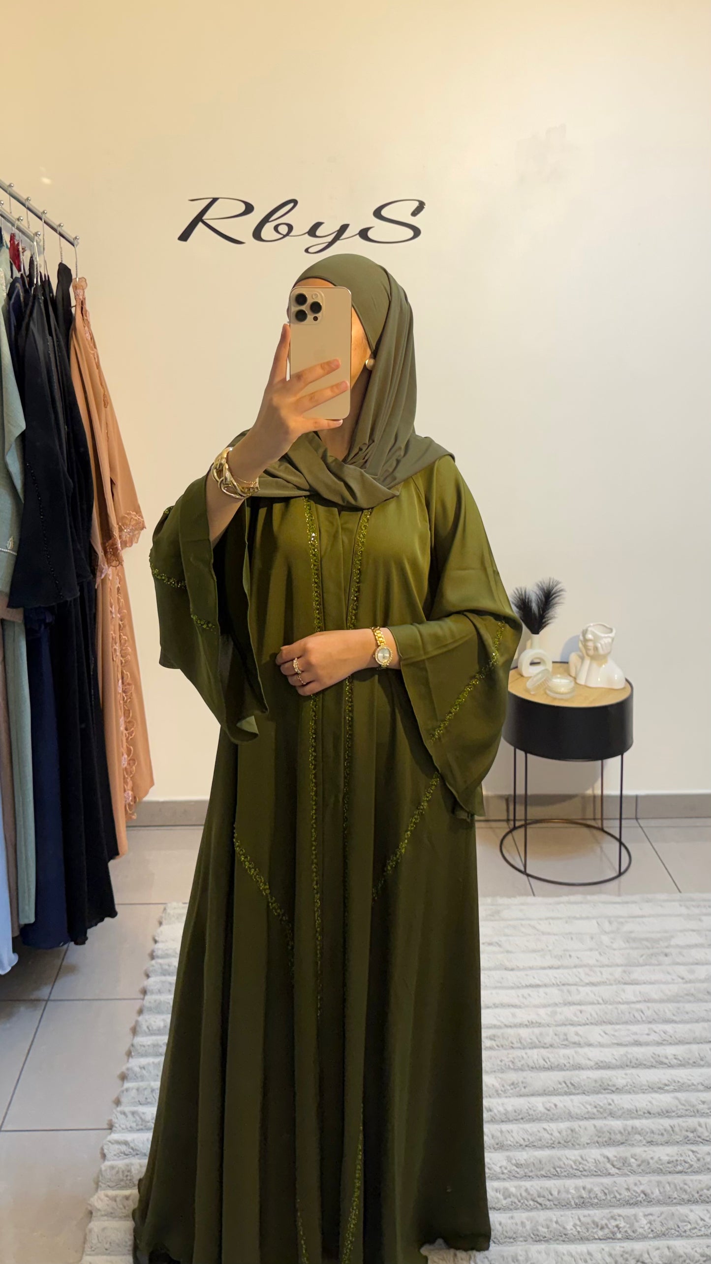 Abaya Saphir Vert Kaki